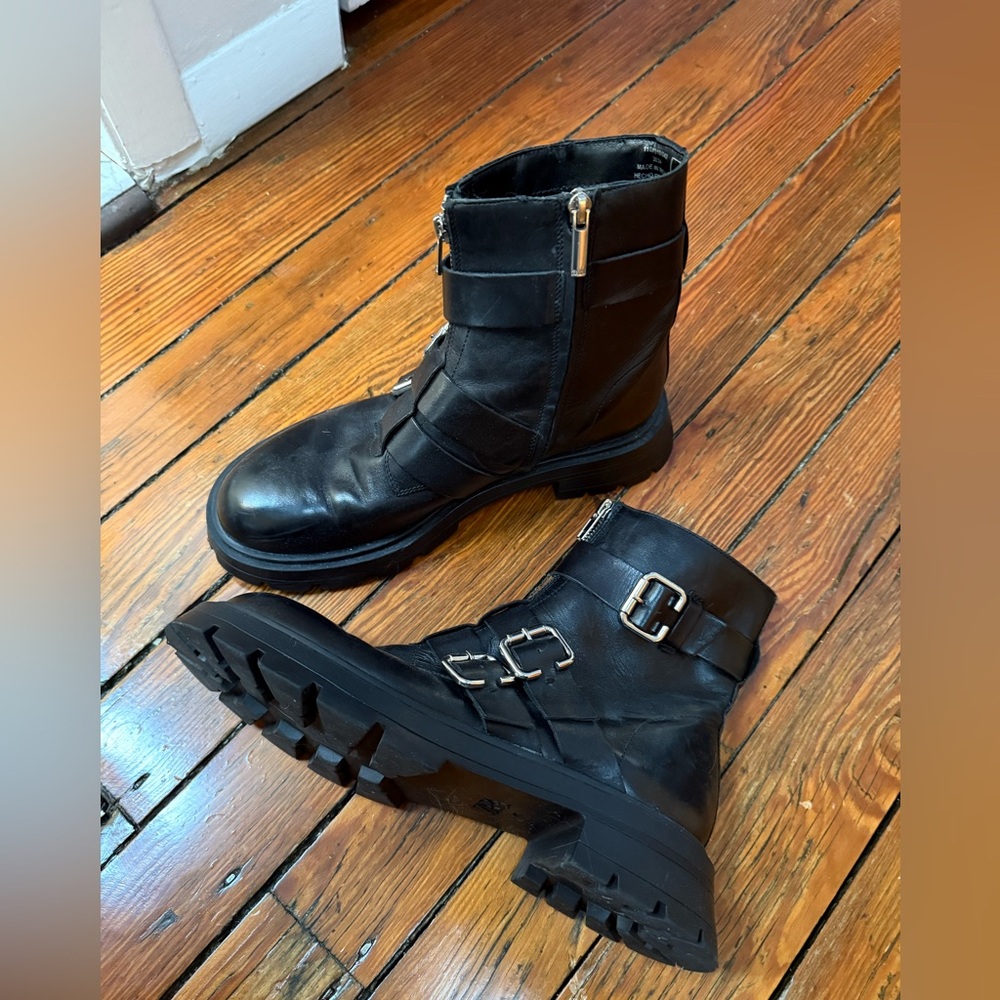 Zara Black Leather Ankle Boots Size 10 - Picture 3 of 4
